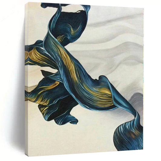 “Flowing Blue - Gold Ribbons” Abstract Acrylic Art CT0301