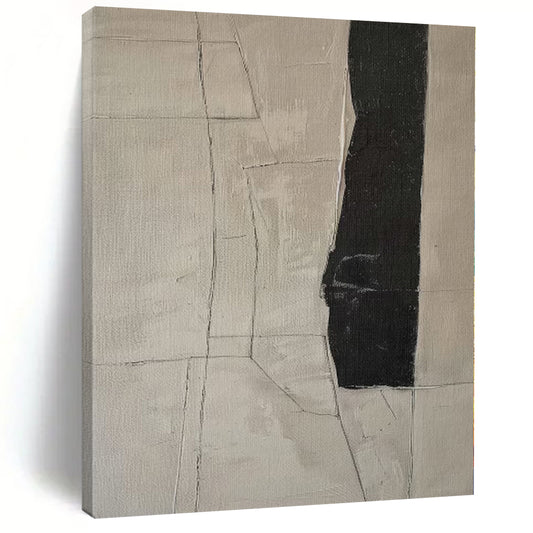 “Beige - Black Geometric Cracks” Abstract Acrylic Art CT0269