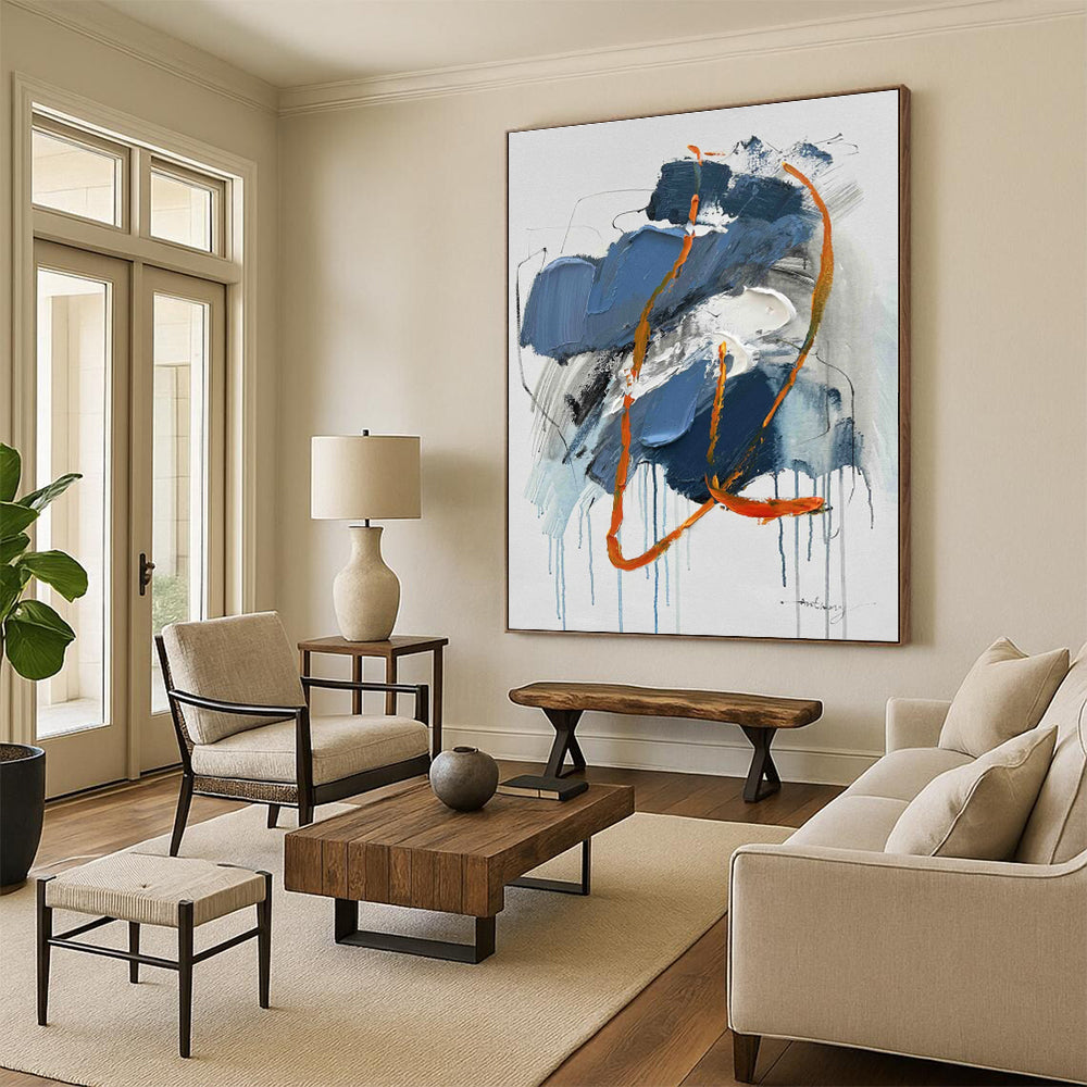 “Blue - Orange Dripping Abstract” - Abstract Expressionist Art CT0507