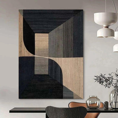 “Geometric Depth in Brown - Black” Abstract Oil Painting CT0136