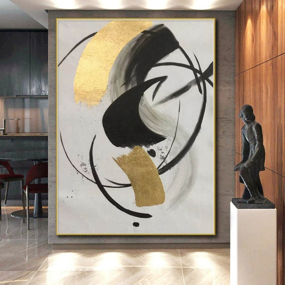 “Ink - Gold Dynamic Swirls” Abstract Acrylic Art CT0293