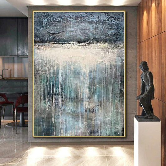 “Gray - Blue Dripping Abstraction” - Abstract Landscape Art CT0467