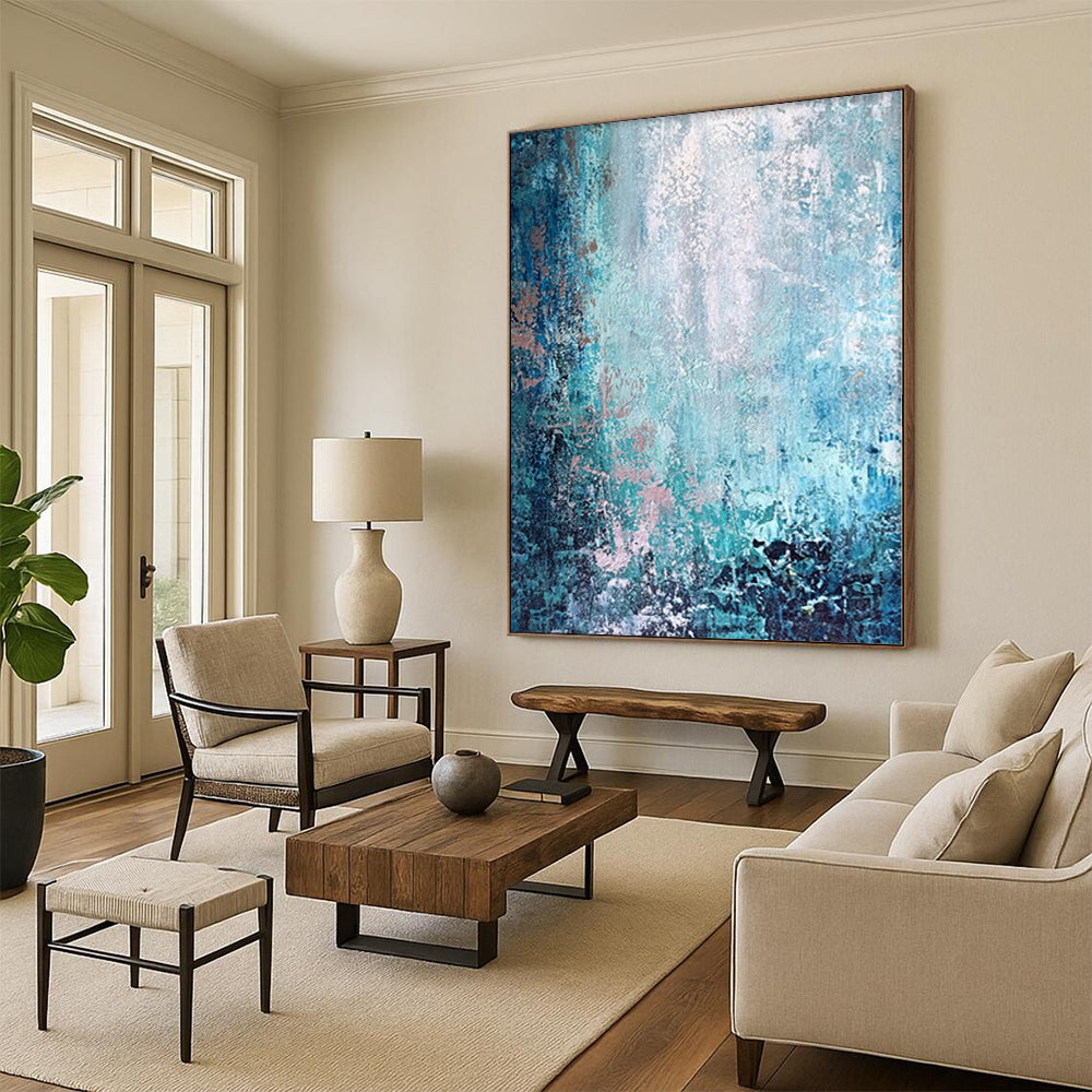 “Teal & Blush Textures” - Abstract Acrylic with Shades of Blue, Teal, Pink CT0074