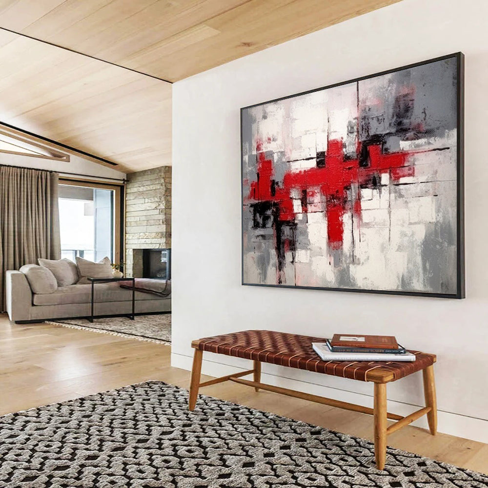 “Red - Gray Geometry” - A geometric abstract built with red, gray, and white CT1637