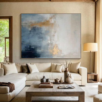 “Blue - Gray - Gold Abstract Mist” Abstract Acrylic Art CT0250