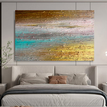 “Sunset Horizons” – Layered golds, teals, pinks in thick, horizontal acrylic strokes CT1691