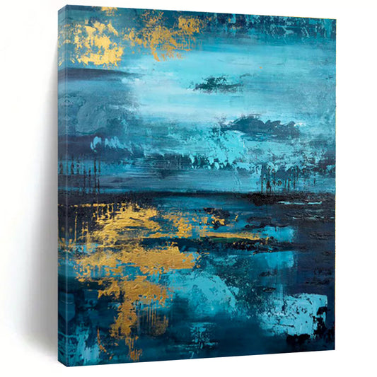 “Blue - Gold Abstract Seascape” - Abstract Coastal Art CT0446