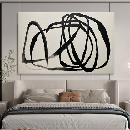 “Hand - painted Black Scribble” - Expressive black lines on white CT1650