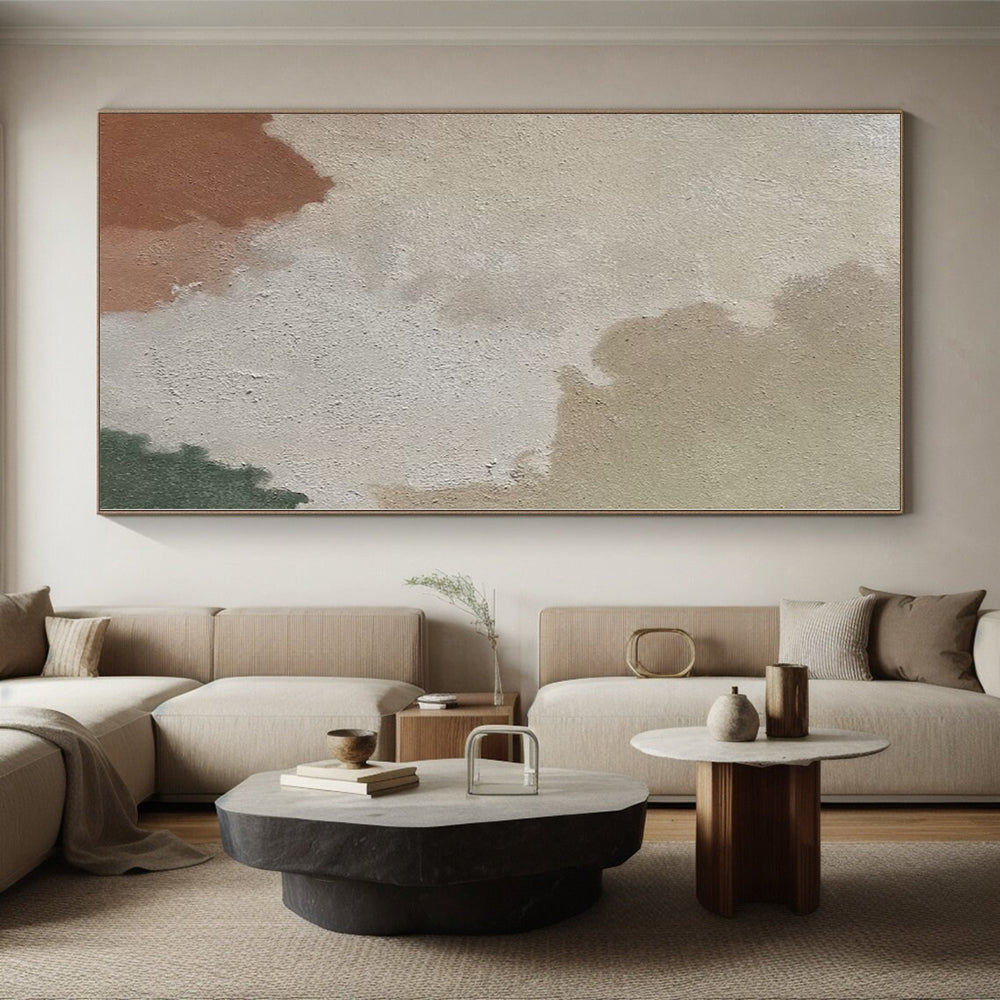 “Beige, Brown & Green Soft Patches” - Abstract Soft - Colored Painting CT0391