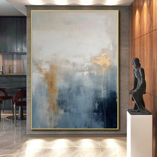 “Blue - Gray - Gold Abstract Mist” Abstract Acrylic Art CT0250