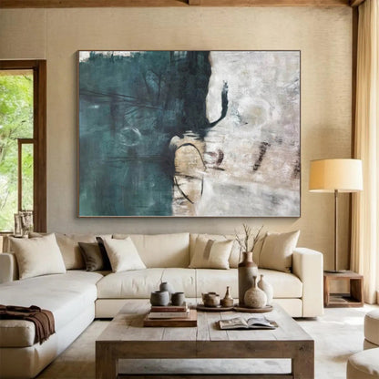 “Teal - Gray Abstract Landscape” Abstract Acrylic Art CT0324