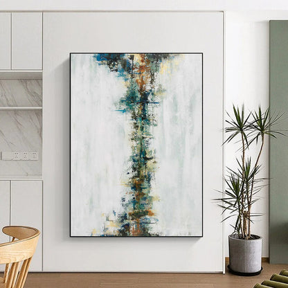 “Vertical Color Stream” - Abstract Art with Multicolored Vertical Strokes on White CT0025