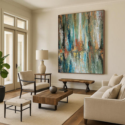 “Nature's Reflection” - Abstract Acrylic with Green, Blue, Orange, White CT0034