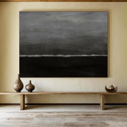 “Dark Horizons” - Deep grays, blacks, subtle white line; minimalist, moody landscape - like abstraction CT1517