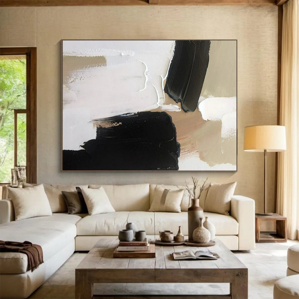 “Neutral Contrast” - Black, white, beige; thick black and beige blocks on white CT1569