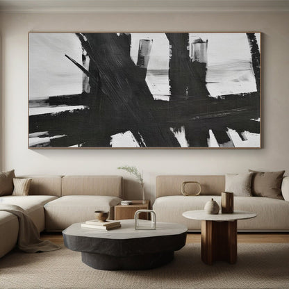 “Black - White Bold Strokes” Abstract Acrylic Art CT0266