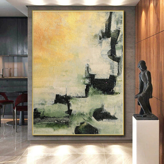 “Abstract Terrain” - Abstract Work with Yellow, Green, Black, White CT0040