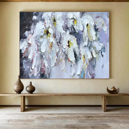 “White Flowers with Colorful Accents” – Impasto Floral Oil Painting CT1763