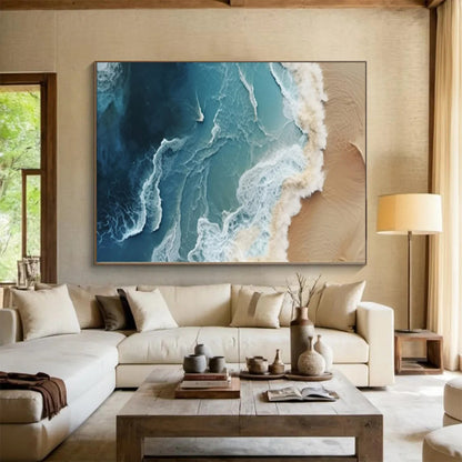 “Aerial Ocean Waves” - Shades of deep blue, turquoise, white; aerial view of intricate ocean wave patterns CT1547