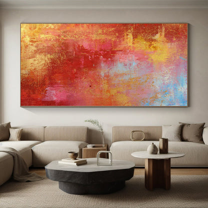 “Crimson Gold Fiesta” - Abstract Art with Red, Gold, Yellow, Blue CT0022
