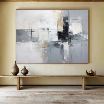“Gray - Gold Grid” - White, gray, gold; intersecting lines and blocks with gold accents CT1574