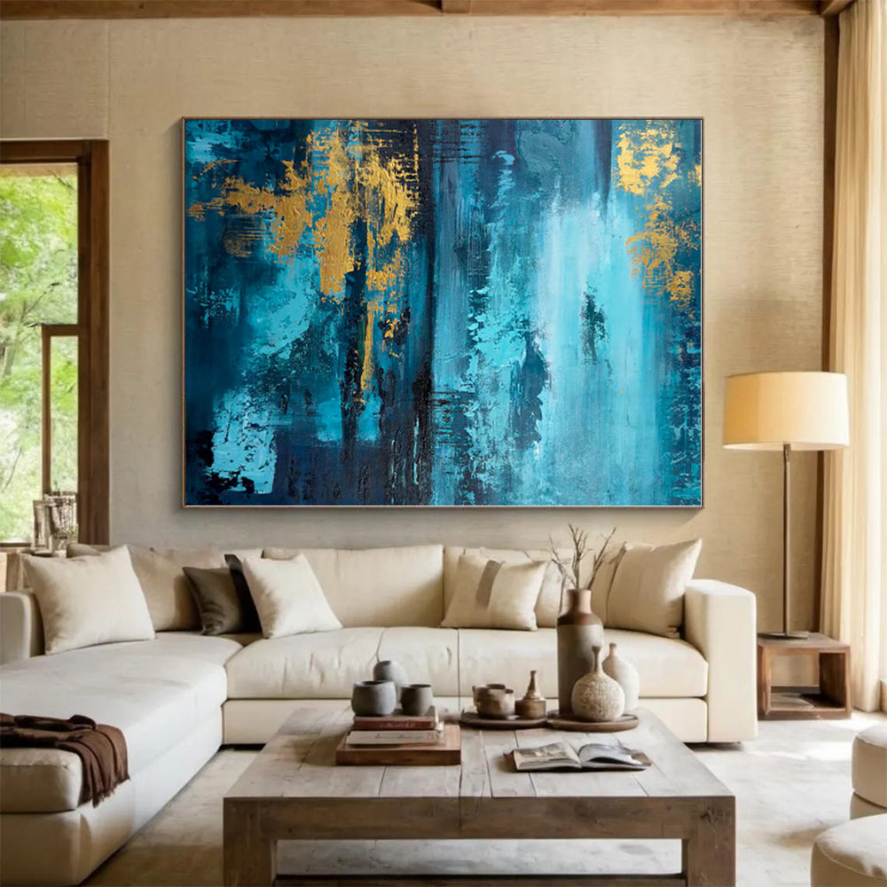 “Blue - Gold Abstract Seascape” - Abstract Coastal Art CT0446