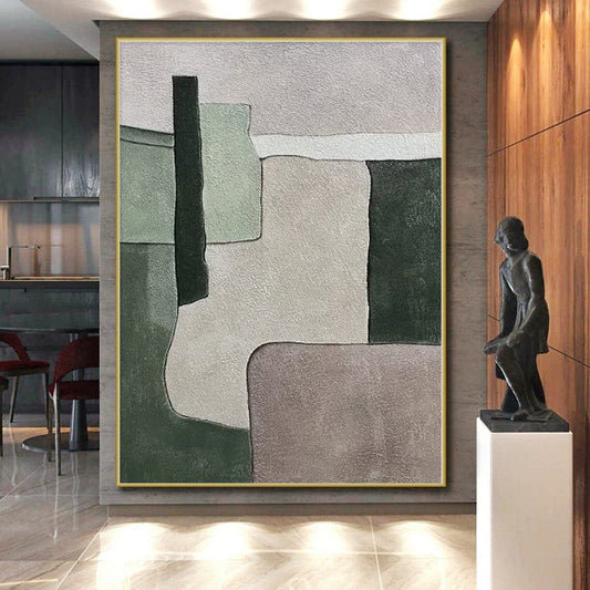 “Green, Gray & Purple Blocks: Subtle Abstraction” - Abstract Subtle - Toned Painting CT0392