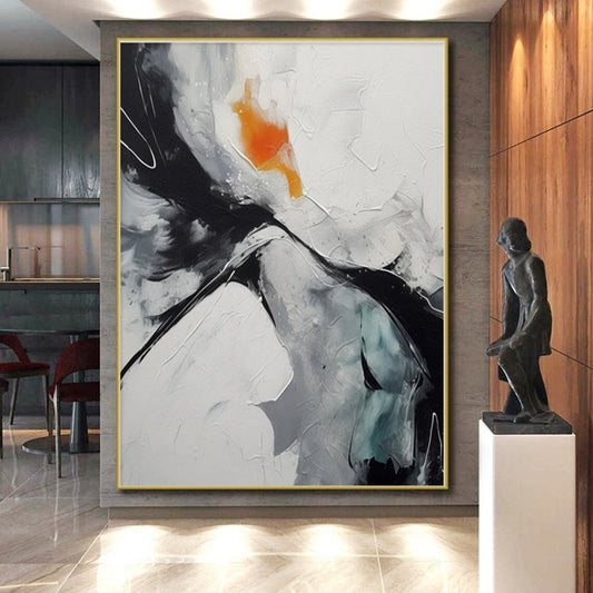“Black - White - Orange Abstract”，Textured Abstract Acrylic Art CT0571