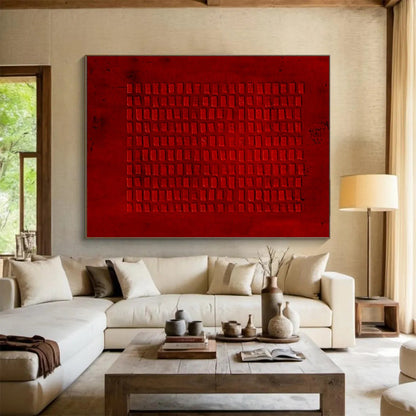 “Hand - painted Red Grid” - Textured red grid pattern CT1651