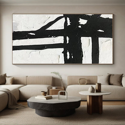 “Textured Black - White Cross” Abstract Acrylic Art CT0279