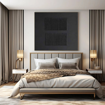 “Black with Textured Squares” Relief - Style Acrylic Art CT0153