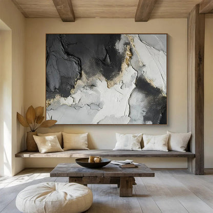 “Black & Gold Rockscape” - Black, gray, gold; textured, rocky surface with gold accents CT1580