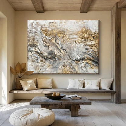 “Golden - Gray Abstract Textures” – Abstract Oil Painting CT1775