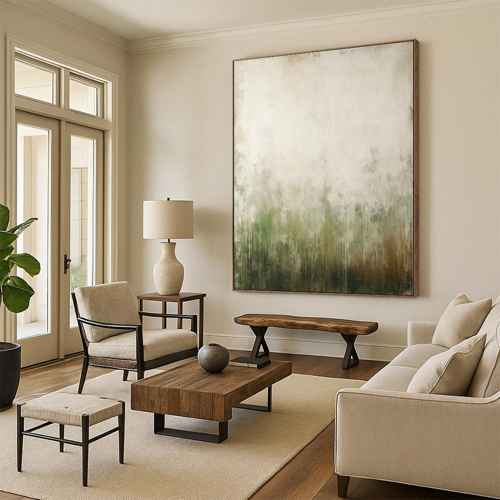 “Gradient Green and Beige”，Abstract Landscape - Inspired Oil Painting CT0534