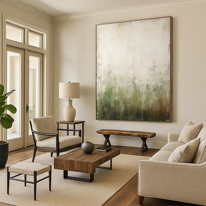 “Gradient Green and Beige”，Abstract Landscape - Inspired Oil Painting CT0534