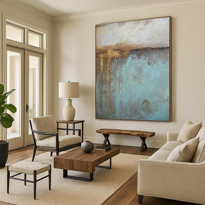 “Teal - Brown Textured Layers”，Abstract Textured Art CT0629