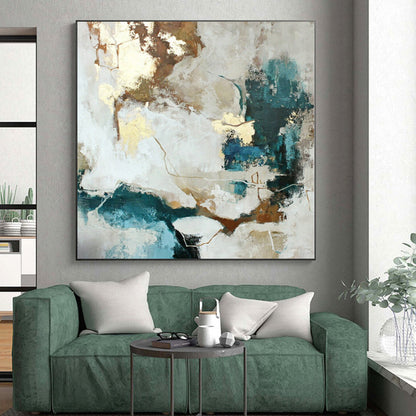 “Blue - Gold - Neutral Abstract Fusion” Abstract Acrylic Art CT0258
