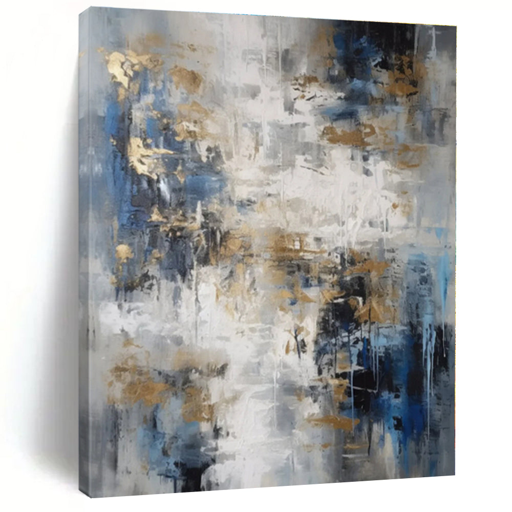 “Blue - Grey with Gold Accents”，Abstract Expressive Acrylic Painting CT0537