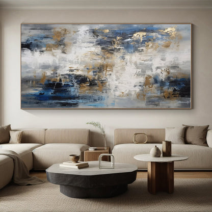 “Blue - Grey with Gold Accents”，Abstract Expressive Acrylic Painting CT0537