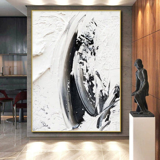 “Black - White Textured Strokes” Impasto Acrylic Art CT0242