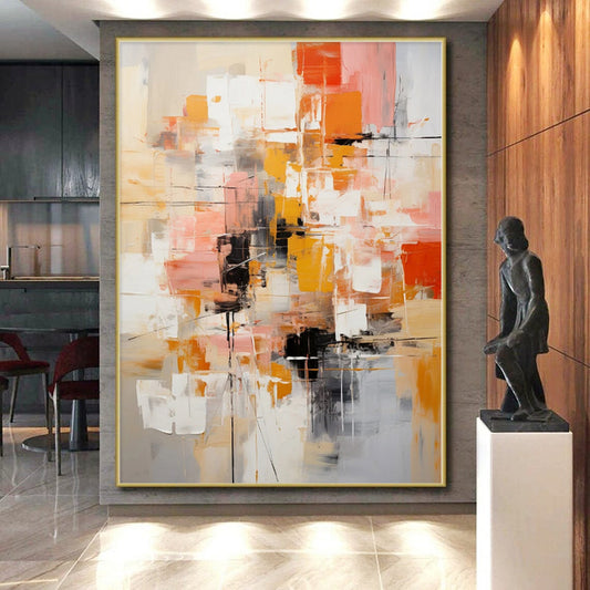 “Orange - pink Abstract Geometry” Cubist - Inspired Acrylic Art CT0225