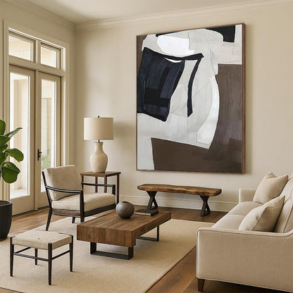 “Monochrome Geometric Forms”，Abstract Cubist - Inspired Acrylic Art CT0557