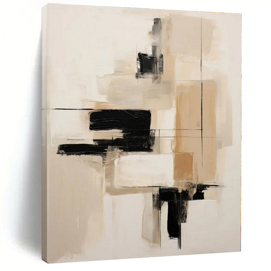 “Neutral Tones with Black Accents”，Abstract Minimalist Oil Painting CT0530
