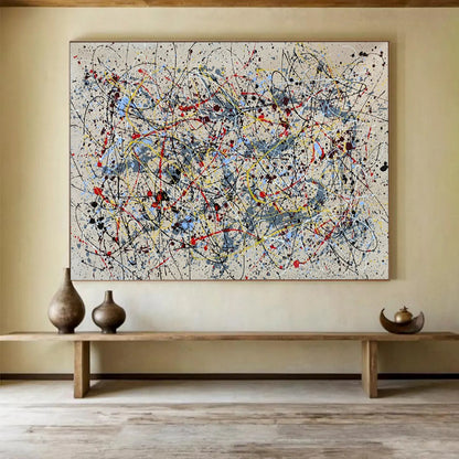 “Colorful Dripping Cacophony” - Black, white, yellow, red, blue; vibrant chaotic drips CT1589