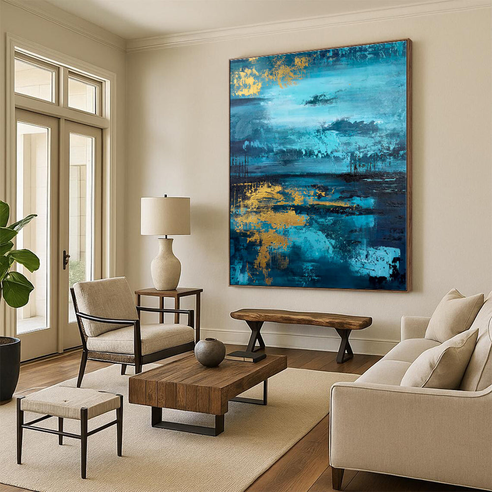 “Blue - Gold Abstract Seascape” - Abstract Coastal Art CT0446
