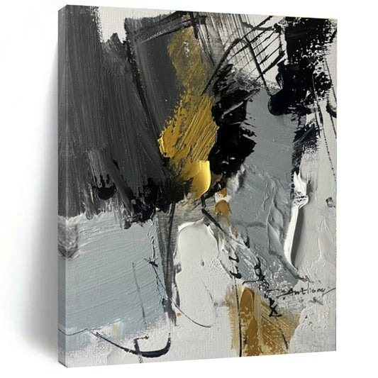 “Gray - Gold Abstract Dynamism” - Abstract Expressionist Art CT0493