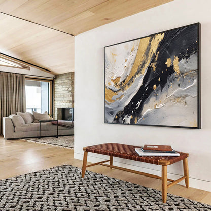 “Marbled Gold & Monochrome” – Abstract Textured Acrylic Painting CT1710