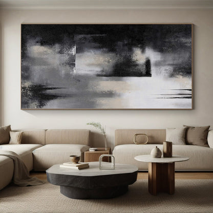 “Monochrome Mystery” - Abstract Painting with Black, White, Gray CT0076