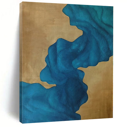 “Fluid Blue on Gold” Abstract Acrylic Art CT0343