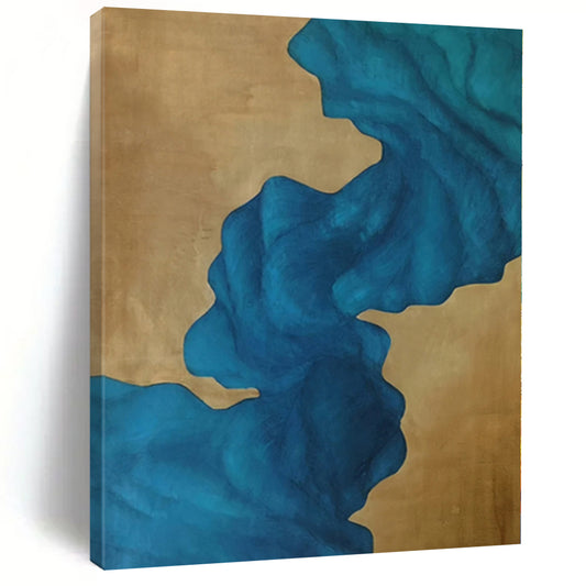 “Fluid Blue on Gold” Abstract Acrylic Art CT0343